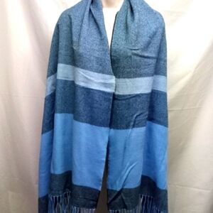 Women's   Tassel Shawl Wraps, Color Block in Blue tones, Pre_owned